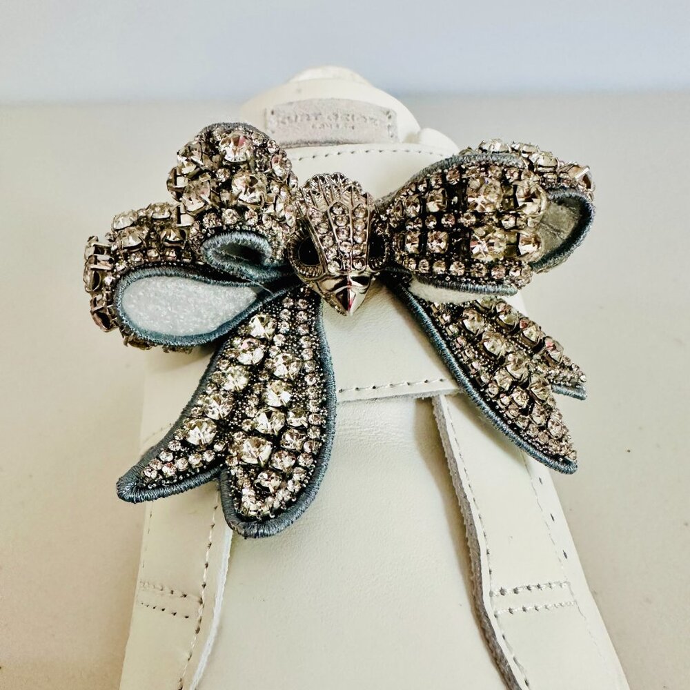 NEW IN BOX KURT GEIGER LANEY BOW EMBELLISHED WHITE LEATHER SNEAKER SZ 7/37 - Picture 6 of 9